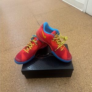 Nike Red Low-Top Sneakers with Blue Lining and Yellow Accents Kobe vlll size 7y